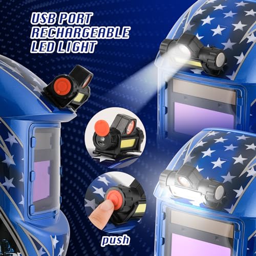 Image of WR01A Welding Helmet Auto Darkening with LED Light True Color Solar Powered Welder Hood with Adjustable Shade Range 4 /9-13 for Mig Tig Arc Welding Mask (Blue Eagle I)