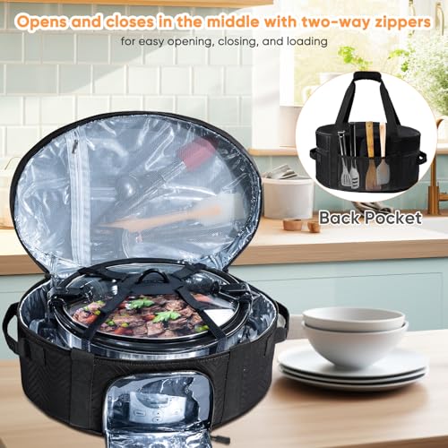 Image of Insulated Slow Cooker Carrying Bag for 6-8 Quart CrockPot and Hamilton Beach Slow Cooker with See-thought Window, Portable Carrier Case with Adjustable Band and Accessory Pocket