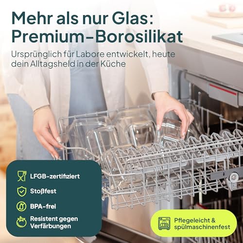 uandu Glasbehälter mit Deckel, 16- teilig, Borosilikatglas mit Deckel, Meal prep Gläser, Frischhaltedosen Glas mit Deckel, Glasdosen mit Deckel Set, Meal prep Boxen Glas (8 Behälter, 8 Deckel) 6