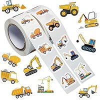 1000PCS Construction Vehicle Stickers Roll, 2 Rolls 10 Styles Self-Adhesive Stickers for Kids - Waterproof for Trucks, Excavators, Birthday Parties & Classroom Rewards (Vehicle Theme)