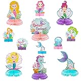 WATINC 12pcs Mermaid Themed Party Table Honeycomb Centerpieces, Ocean Animal Mermaid Tail Birthday Party Table Topper Decor for Baby Shower Princess Mermaid Doll Party Favor Supplies for Kids Girls