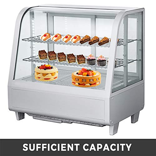 Image of VBENLEM 3.5cu.ft. Commercial Countertop Refrigerator 100L White Bakery Dairy Display Cooler Case with Automatic Defrost LED Lighting Suit for Cake Roaster Shop Cafe Use