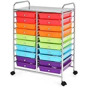 Giantex 20-Drawer Storage Drawer Cart, Rolling Organizer Cart for Office School Tools Scrapbook Paper, Utility Rack on Wheels (Multicolor)