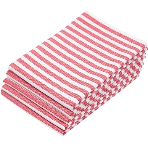 ZOLLNER Juego de 5 paños de Cocina de algodón en 50x70 cm - paños de Cocina Muy absorbentes y duraderos - Lavables hasta 60°C - en Rayas Rojas - Calidad hostelería - Certificado Oeko Tex®