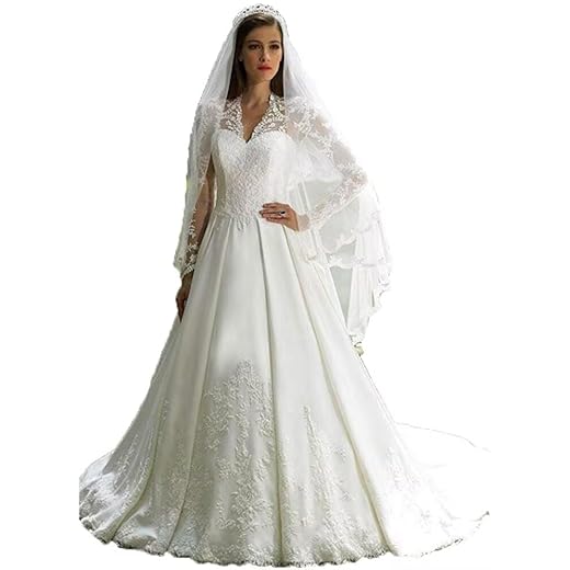 Vestidos de casamento femininos de manga comprida renda igreja tule vestidos de casamento para noiva 2024 com cauda