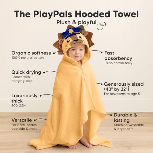 Image of KeaBabies Organic Baby Towel with Hood for Girls, Boys, Soft (Leo) | Absorbent 100% Cotton Hooded Baby Towels for Newborns, Infants, Large Hooded Bath Towels for Babies, Kids, Toddler 1-3