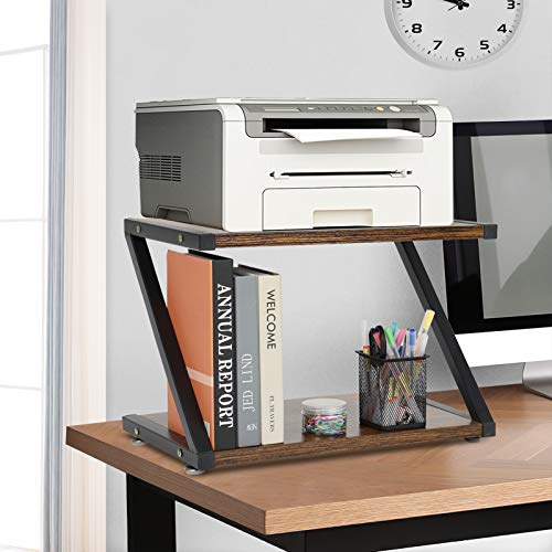 Hossejoy Printer Stand, 2 Tier Desktop Printer Shelves Rack With Anti - Skid Pads For Space Organizer As Storage Shelf, Multi-Purpose Wood Desk Organizer For Home And Office (Rustic Brown) #TOP1