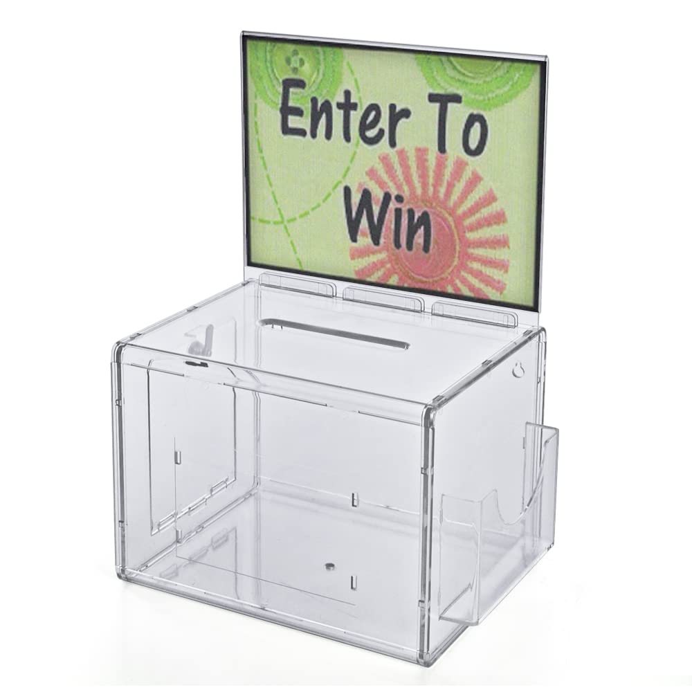 Azar Acrylic Suggestion box with Pocket, Lock and Keys, Clear