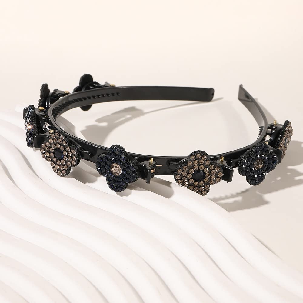 Yonphy Cerchietto per capelli con fermagli, 2 pezzi per capelli con clip di strass, per acconciature con cristalli di pietra, trifoglio di strass