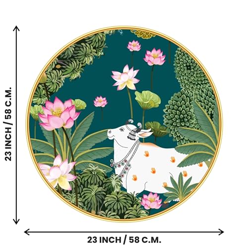 Image of SAF Large Round Pichwai Cow Wall Painting with golden frame Vinyl Sparkle laminated||Home decor Painting,Living Room, Bedroom,Office Room Decor - Painting for Wall Decoration GR-03