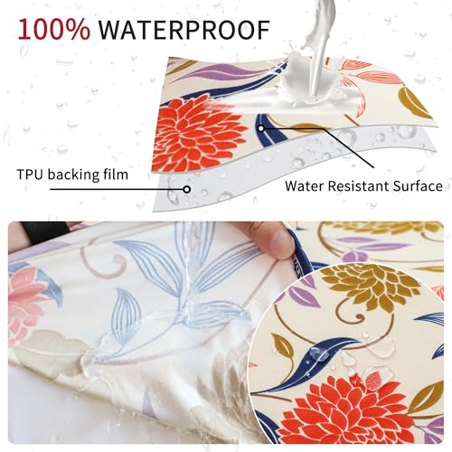 Image of Waterproof Bar Stool Covers Set of 4 Rectangle Floral Stretchable Backless Barstool Seat Cover Counter Bar Stool Slipcovers 18x14inch Washable
