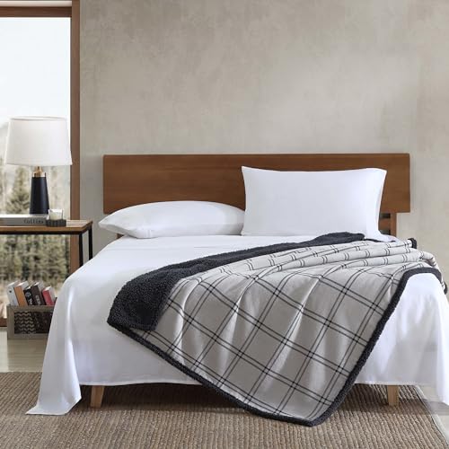 Image of Eddie Bauer - Throw Blanket, Soft & Reversible Cotton Flannel Bedding, Throw Blanket for Couch or Bed (Kettle Falls Grey /Black, 50 inch x 60 inch)