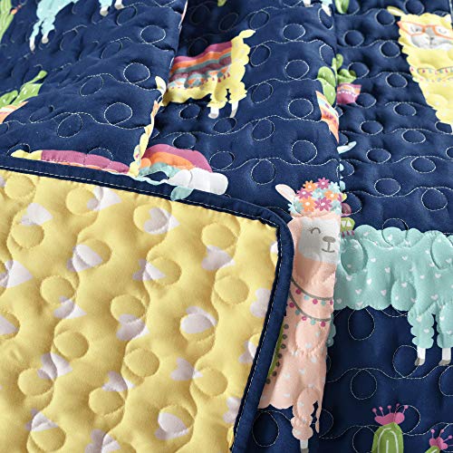 Pb&J Make A Wish Southwest Llama Cactus Yellow & Navy Reversible Throw Blanket, 50" X 60" #TOP6