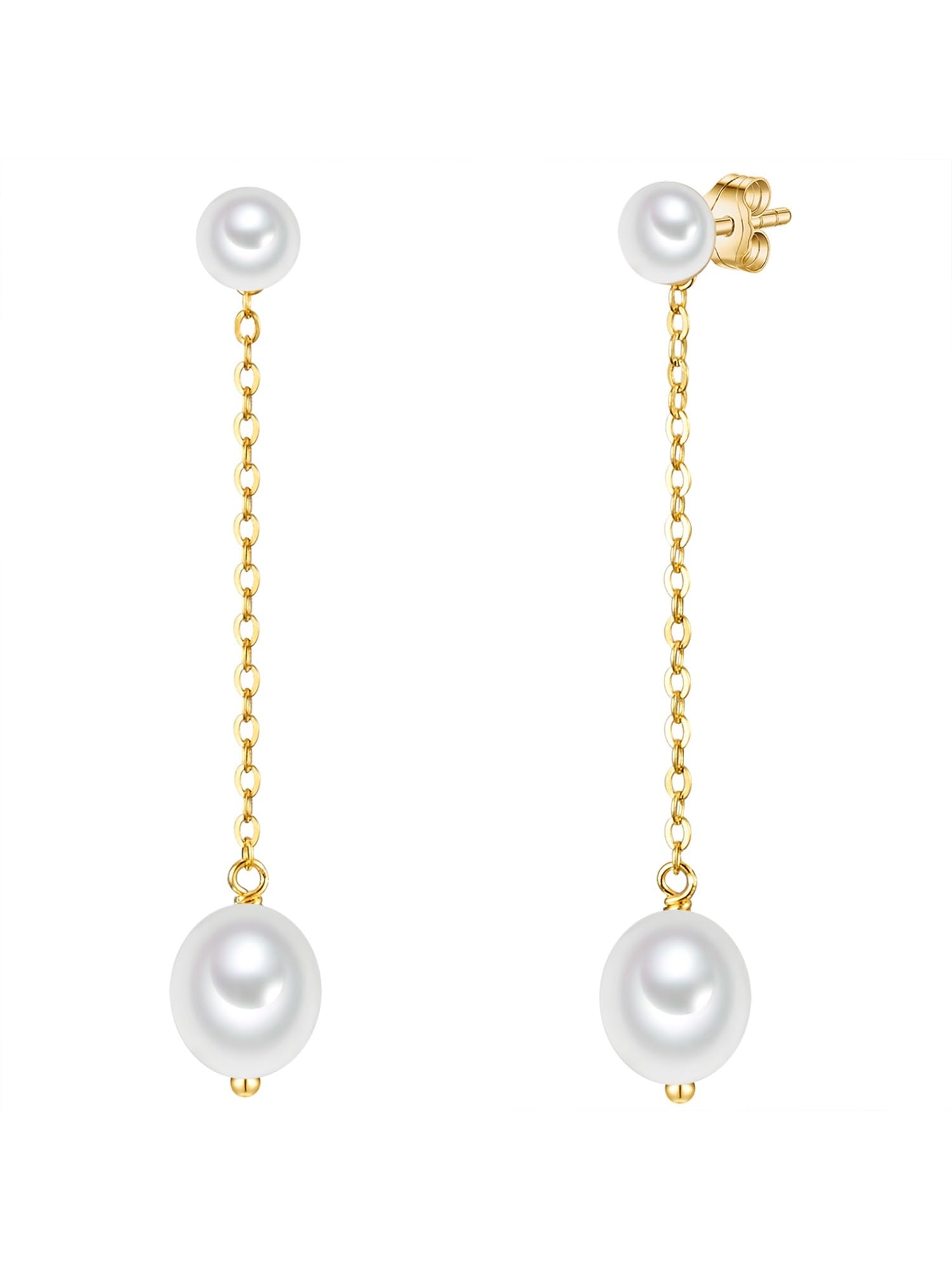 Valero Pearls Damen Ohrhänger aus 925/- Sterling Silber gelbvergoldet mit Button/Reis Süßwasser-Zuchtperlen 7,5-8,5 mm weiß - Perlenohrhänger