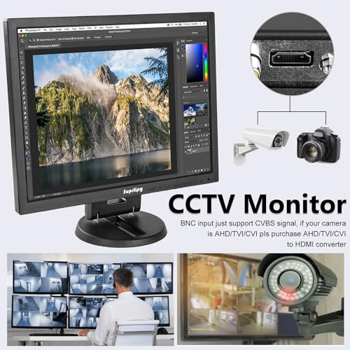 Image of 14 Inch TFT LCD Security CCTV Monitor 1024x768 4:3 Resolution Color Display Screen with HDMI /VGA /BNC /AV Earphone Input Built-in Dual Speakers for Surveillance Camera DVR PC