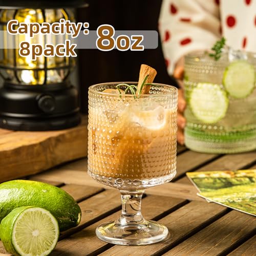 Kemorela GOBLETS Glassware, 8Oz Hobnail Goblets Set, Elegant Water Goblets, Beverage Stemmed Glass Cups, Romantic Mixed Drink Glasses thumb #1