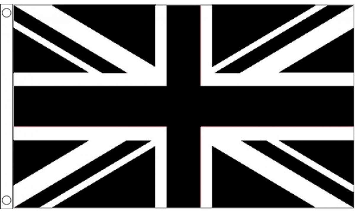 5ft x 3ft (150 x 90 cm) Union Jack Black & White British United Kingdom 100% Polyester Material Flag Banner Ideal For Pub Club Festival Business Party Decoration