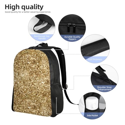 Gold Confetti Glitter Backpack – Water-Resistant Laptop Bag, 15" Compartment, Lightweight Unisex Daypack For Work & Travel4