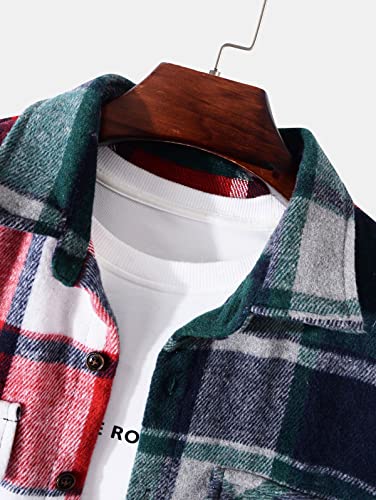 Image of ZAFUL Unisex Plaid Flannel Shirt Jacket Button Down Long Sleeve Pocket Coat Outwear | Mens Fall Clothes Lightweight Long Sleeve Button Down Flap Pocket Jacket Tops for Fall&Winter 2026