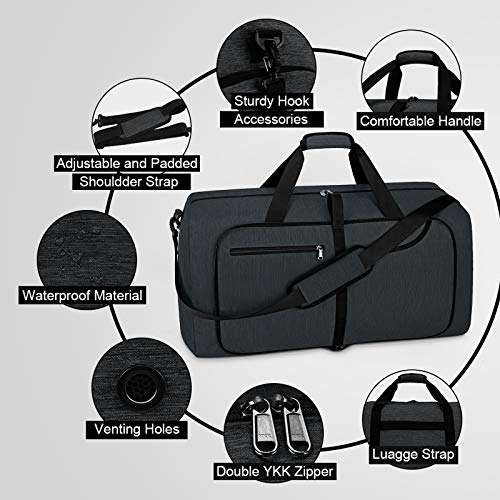 Travel Duffel Bag 65L Foldable Weekender Overnight Bags for Men Women Waterproof Sports Gym Bag with Shoes Compartment Holdall Weekend Bag Black