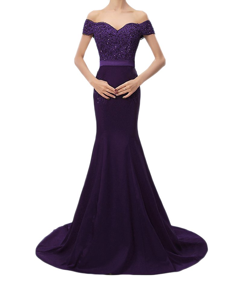 Long Mermaid Prom Dresses 2018 Off The Shoulder Lace Formal Evening Party Gowns