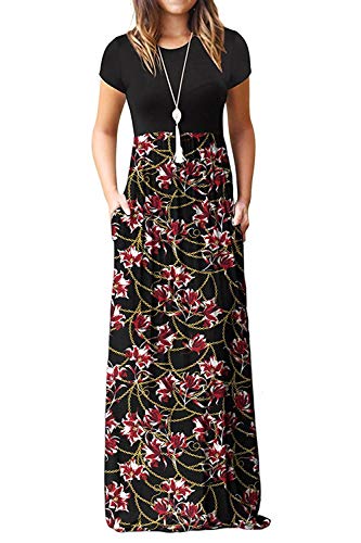 Image of EUOVMY Women's Short Sleeve Loose Plain Maxi Dresses Casual Vacation Long Dresses with Pockets