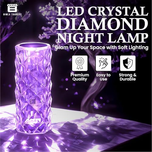 Image of Crystal Table Lamp Color Changing, Diamond & Transparent 3D Light for Bedroom, Living Room, Party Dinner Decor