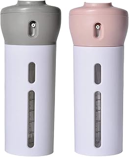 مجموعة زجاجات توزيع 4 في 1 للسفر مع ملصقات تعريف من ايست-اف، زجاجات لتخزين الجل واللوشن والشامبو مع غطاء مانع للتسرب، قابلة لاعادة الملء ومحمولة للسفر وادوات الزينة والتخييم - بينك ورمادي