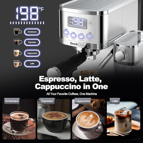Geek Chef Espresso and Cappuccino Machine with Automatic Milk Frother20Bar Espresso Maker for Home for Cappuccino or Lattewith ESE POD filter Stainless Steel Gift for Coffee Lover