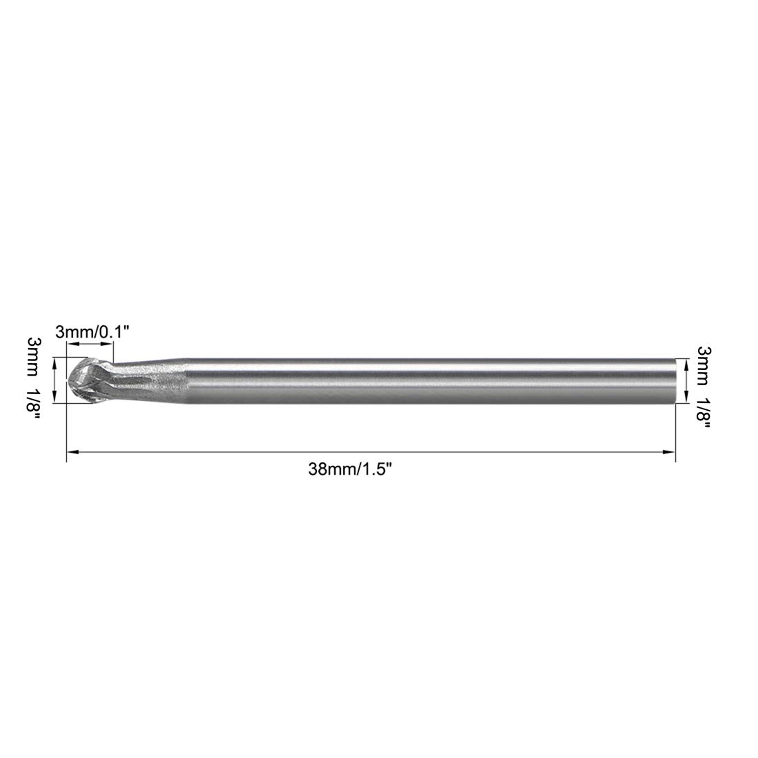 uxcell Tungsten Carbide Rotary Files 1/8" Shank, Double Cut Ball Shape Rotary Burrs Tool 3mm Dia, for Die Grinder Drill Bit Wood Soft Metal Carving Polishing Model Engineering, 2pcs