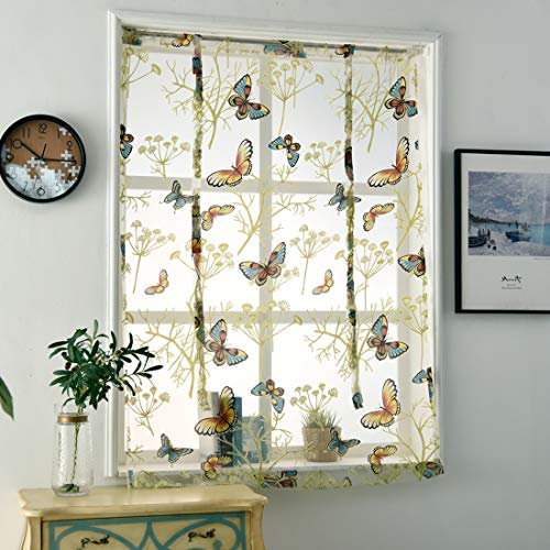 Jaijy Butterfly Twig Printed Sheer Tulle Backdrop Curtain Kitchen Curtain Tie Up Adjustable Balloon Window Treatmet Roman Shades Tiebacks For Cafe Gauze Drape, 31"X55", Flying Butterfly #TOP1