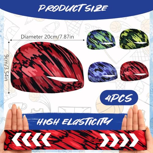 KIRZAX 4 Stück Kinder Sport-Stirnband, atmungsaktives Schweiß-Stirnband, elastisches Bandana-Stirnband, geeignet zum Laufen, Radfahren, Trainieren, Ballspielen