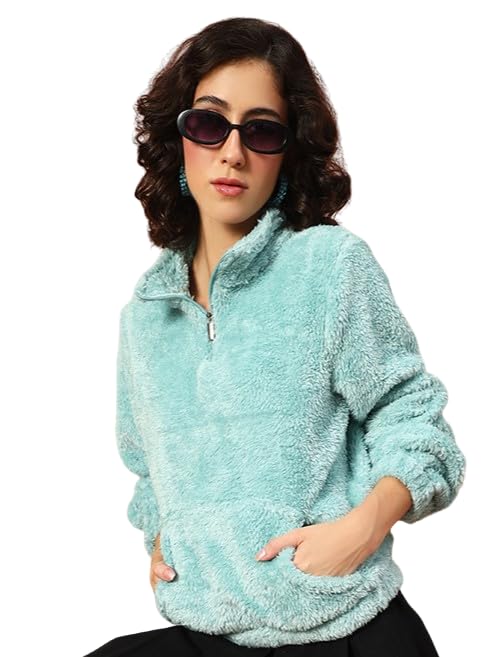 Image of THE DRY STATE Women's Fur Jacket With Wing Collar & Front Zip Open