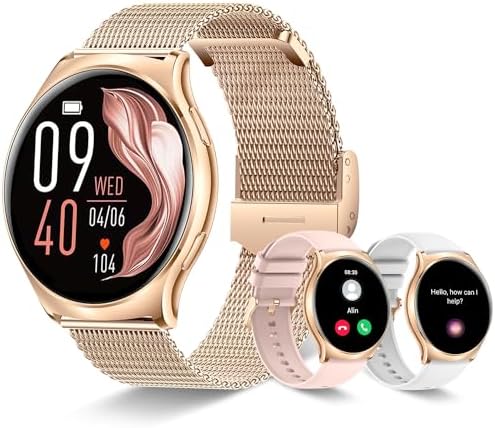 Smart Watches for Women [Answer/Make Call],1.43″ AMOLED Display, Fitness Tracker with Heart Rate Sleep Monitor Pedometer Calories,100+ Exercise Modes Waterproof Smartwatch for Android iOS Phone