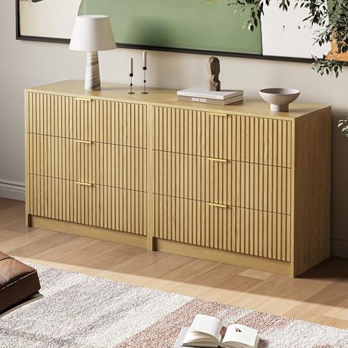 Image of MAISONARIA Fluted Dresser for Bedroom, 32 Inch Wide Nightstand with Large Drawer, 3 Drawer End Table for Bedroom, Living Rooms, Offices, and Entryways, Natural