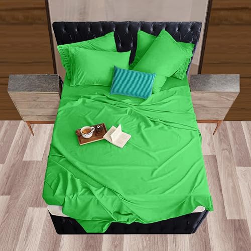Image of Mocassi Cali King Sheet Set- Luxury Hotel 1800 Premier Bedding Sheets & Pillowcases- Ultra Soft Breathable & Cooling Bed Sheets- Deep Pocket - Wrinkle Resistant- 6 Piece Set - Cali King, Emerald Green