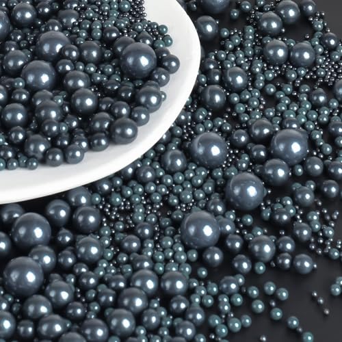 OSDUE Schwarz Streusel,130g Essbare Schwarz Zuckerperlen Perle Zucker in Mischgrößen Backkuchen Cupcake Topper Cookie-Dekorationen für Valentinstag Geburtstage Weihnachte
