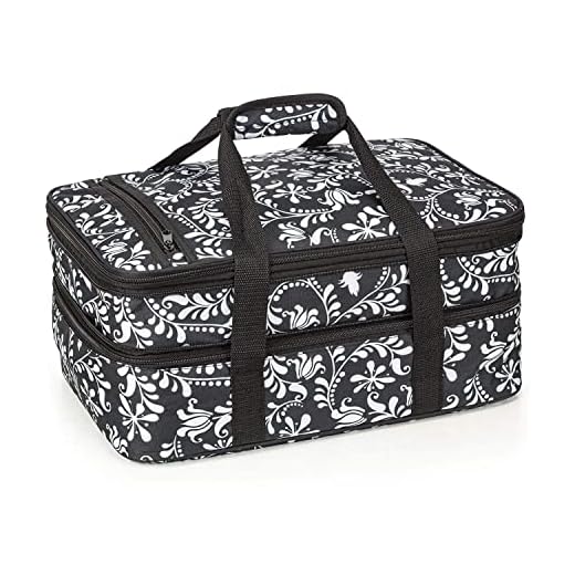 VP Home Double Casserole Insulated Travel Carry Bag (Black and White Flower)