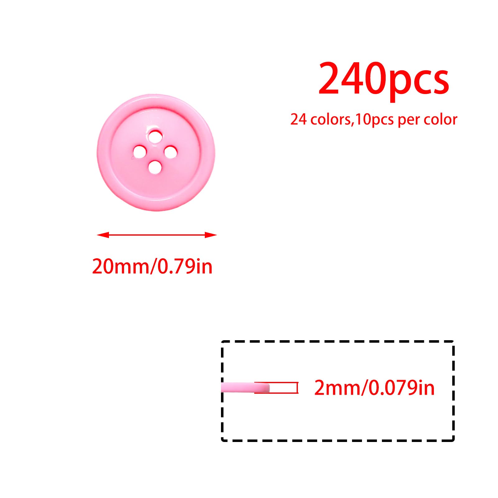 Lilaly 240 bottoni a 4 fori da 20 mm, 24 colori, bottoni artigianali, piccoli bottoni per artigianato, bottoni in resina, per cucire maglioni per bambini, artigianato fai da te, scrapbooking