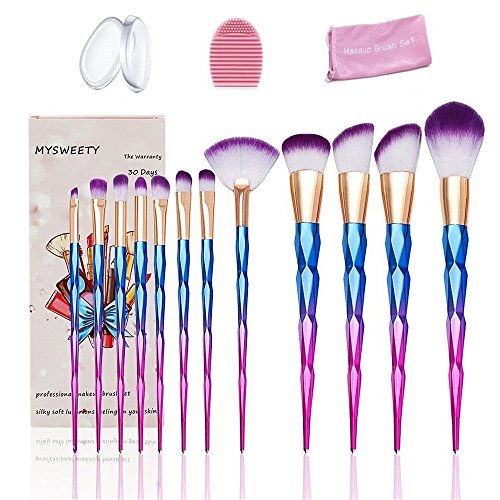 16PCS Makeup Brushes Set, MYSWEETY 12PCS Makeup Foundation Eyebrow Eyeliner Cosmetic Brushes + 2pcs Silicone Makeup Sponge + 1pc Makeup Wash Egg + 1pc Makeup Brush Bag