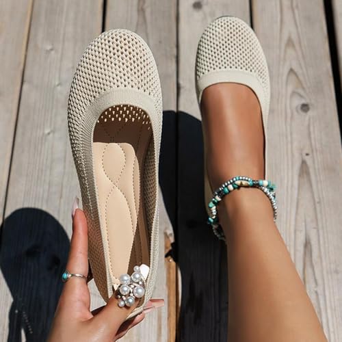 Mesh Ballet Flats for Women Slip On Ballet Pumps Women Dress Knitted Fold Up Shoes Round Toe Wide Fit Work Flats Solid Color Comfortable Foldable Ballerina Shoes White - Image 3