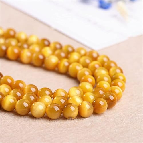 Miniatura 6 de Cuentas redondas sueltas de ojo de tigre de oro natural de 0.315 pulgadas (0.315 in), pulsera de piedra de cristal, accesorios para collares,