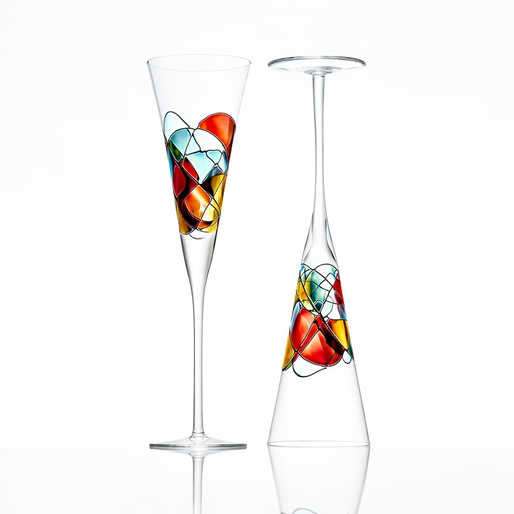 Victoria Barcelona Champagne Flute - 7.5 Oz Mouth-Blown Hand Painted, Gaudi & Murano Inspired Artistic (2, Sagrada Familia)