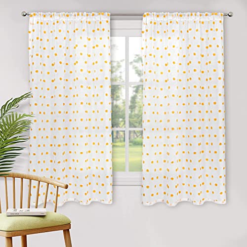 Image of MYSKY HOME Burnt Orange Pom Pom Sheer Curtain for Bedroom 54 Inch 2 Panels | Small Window Curtain, for Bathroom Cafe Bedroom Nursery Boys Room, Light Filtering, Rod Pocket Drapes, 50 x 54 inch