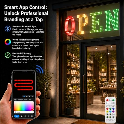 Image of 48 inch x 16 inch Large LED Open Sign for Business - Smart App & Remote Control, Timer, Custom Colors & Brightness - High Visibility for Storefronts, Restaurants, Bars, Salons, Cafes