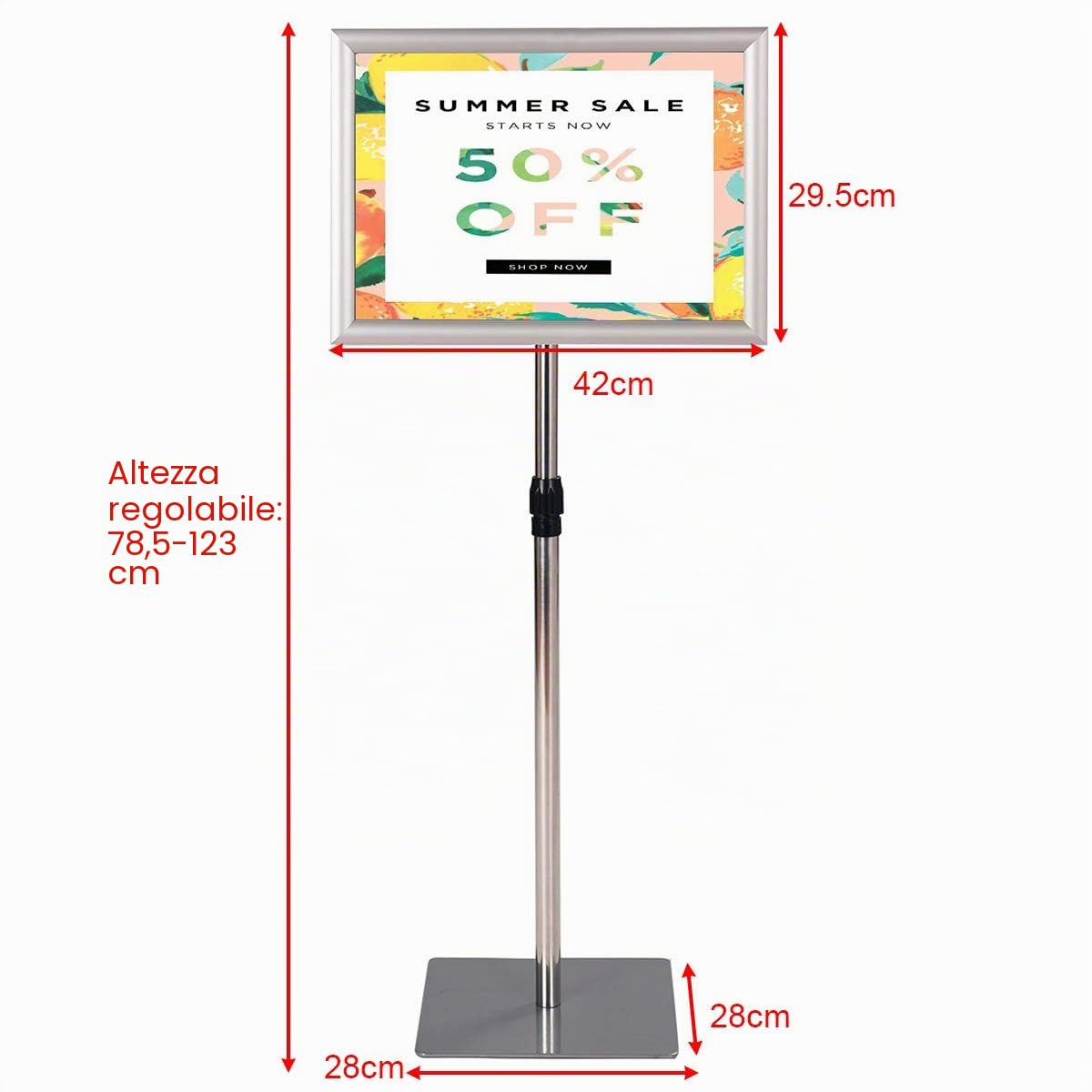 GIANTEX Espositore A3 ad Angolo Retto, Supporto per Informazioni con Struttura in Alluminio, Il Porta Poster Regolabile in 73,5-120 cm Altezza, Nero/Argento (A3 Argento)