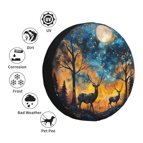 Image of Starry Sky Deer Spare Tire Cover Wheel Protectors Weatherproof Deer Pattern Wheel Covers Universal Fit for Trailer RV SUV Truck Camper Travel Trailers Accessories 16 Inch