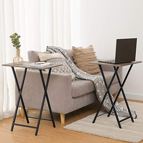 Image of HOOBRO Folding TV Tray Tables, Set of 4 TV Trays with Storage Rack, Industrial Side Table for Eating at Couch, Foldable Snack Table for Small Space, Easy Assembly, Greige and Black BG50BZ01