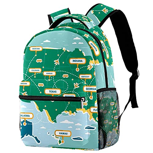 Petit sac à dos vert avec poches cartes États-Unis voyage