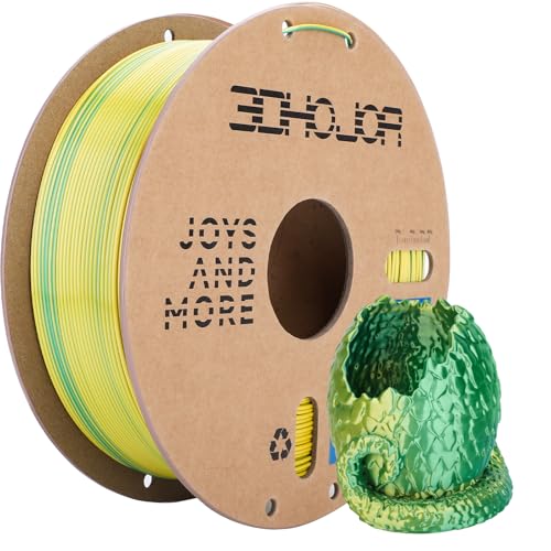 Image of 3DHoJor Silk PLA Filament 1.75mm Dual Color PLA 3D Printer Filament 2 in 1 Coextrusion 1KG Spool(2.2lbs) 3D Printing Filament Dimensional Accuracy + /- 0.03mm Fits for Most FDM 3D Printers-Gold Green